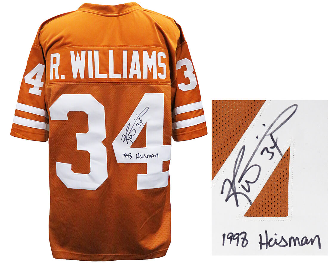 Ricky Williams Signed Brown Custom Football Jersey w/1998 Heisman - WILJRY321 - Ricky Williams Signed Brown Custom Football Jersey w/1998 Heisman product image