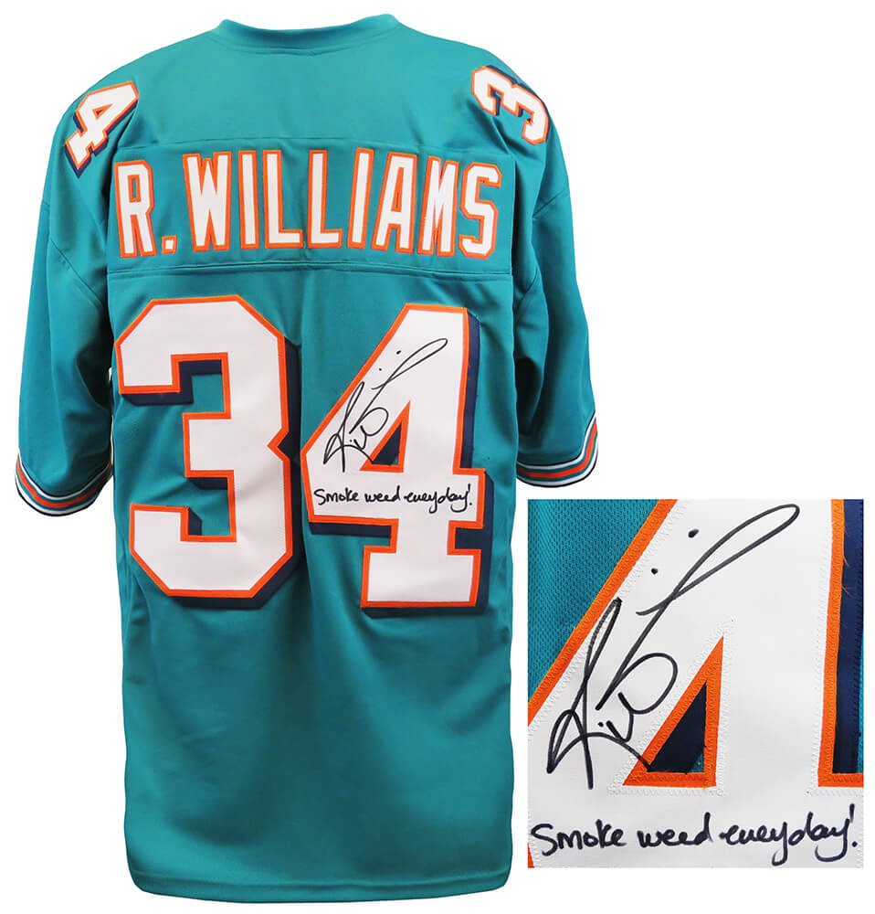 Ricky Williams Signed Teal Custom Jersey w/Smoke Weed Everyday - WILJRY325 - Ricky Williams Signed Teal Custom Jersey w/Smoke Weed Everyday product image