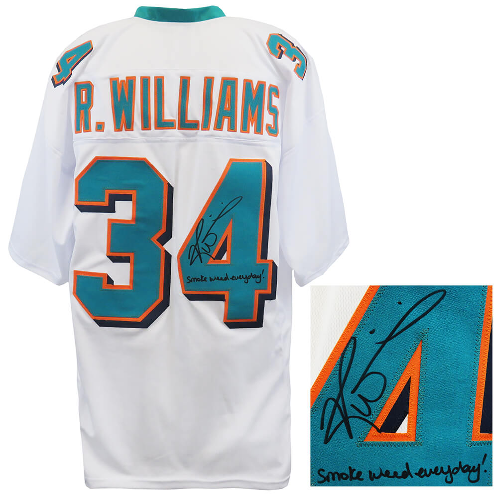 Ricky Williams Signed White Custom Football Jersey w/Smoke Weed Everyday - WILJRY327 - Ricky Williams Signed White Custom Football Jersey w/Smoke Weed Everyday product image