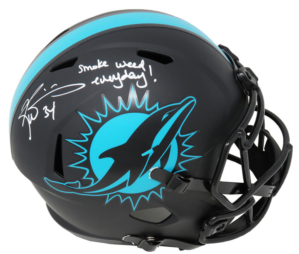 Ricky Williams Signed Miami Dolphins Eclipse Black Matte Riddell Full Size Speed Replica Helmet w/Smoke Weed Everyday - WILREP313 - Ricky Williams Signed Miami Dolphins Eclipse Black Matte Riddell Full Size Speed Replica Helmet w/Smoke Weed Everyday product image