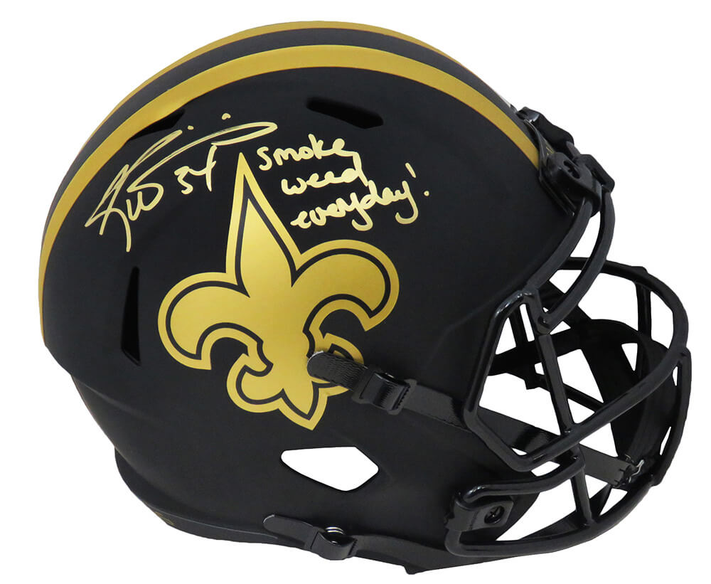 Ricky Williams Signed New Orleans Saints Eclipse Black Matte Riddell Full Size Speed Replica Helmet w/Smoke Weed Everyday - WILREP318 - Ricky Williams Signed New Orleans Saints Eclipse Black Matte Riddell Full Size Speed Replica Helmet w/Smoke Weed Everyday product image