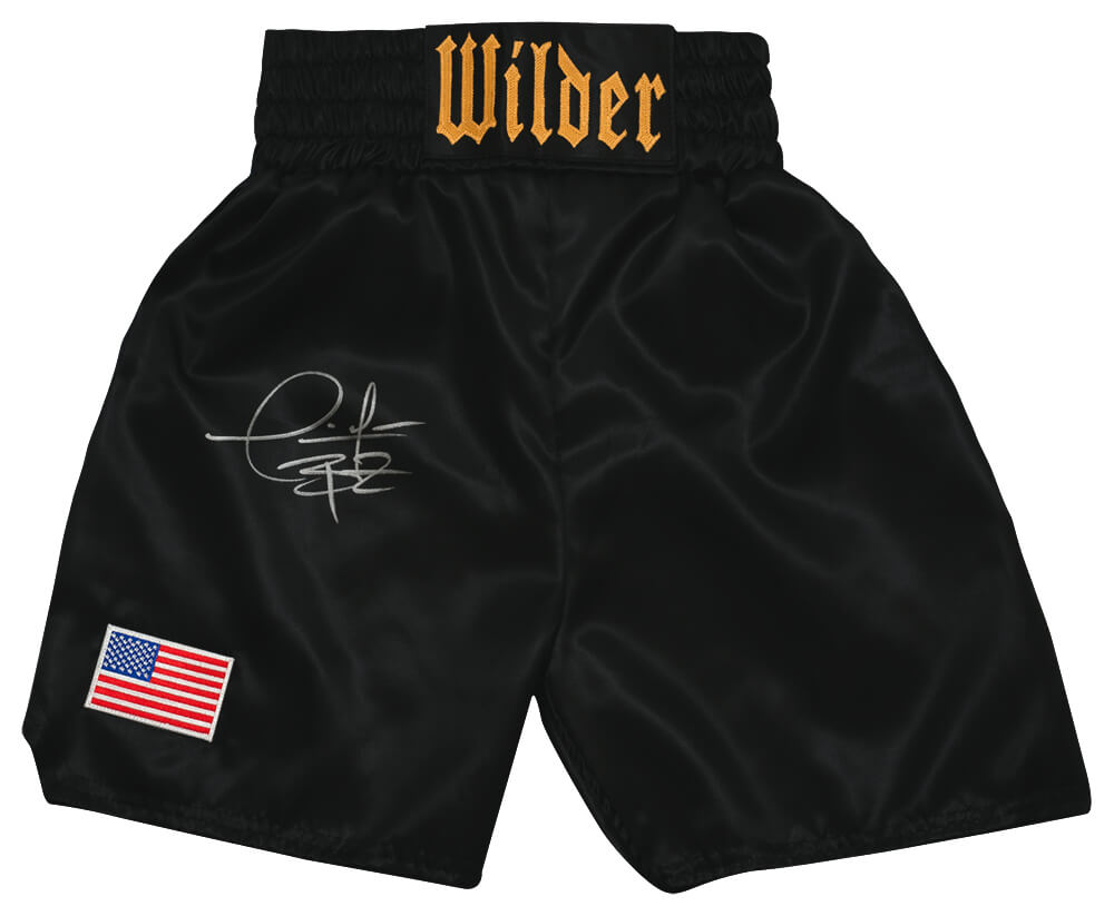 Deontay Wilder Signed Black Custom Boxing Trunks - (Beckett) - WILTRU500 - Deontay Wilder Signed Black Custom Boxing Trunks - (Beckett) product image