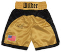 Deontay Wilder Signed Gold With Black Trim Custom Boxing Trunks - (Beckett) - WILTRU502 - Deontay Wilder Signed Gold With Black Trim Custom Boxing Trunks - (Beckett) product image