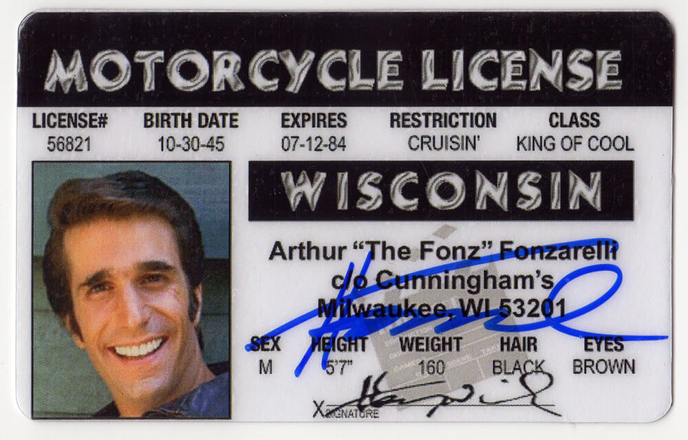 Henry Winkler Signed Happy Days Arthur 'TheFonz' Fonzarelli Wisconsin Motorcycle Drivers License - WINCAR501 - Henry Winkler Signed Happy Days Arthur 'TheFonz' Fonzarelli Wisconsin Motorcycle Drivers License product image