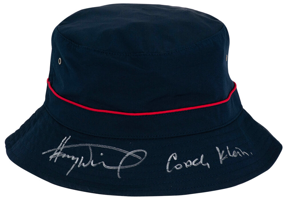 Henry Winkler Signed Waterboy Navy Bucket Coaching Hat w/Coach Klein - WINHAT500 - Henry Winkler Signed Waterboy Navy Bucket Coaching Hat w/Coach Klein product image