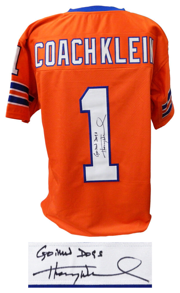 Henry Winkler Signed Coach Klein Orange Custom Football Jersey w/Go Mud Dogs - WINJRY506 - Henry Winkler Signed Coach Klein Orange Custom Football Jersey w/Go Mud Dogs product image