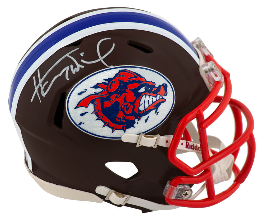 Henry Winkler Signed The Waterboy Mud Dogs Brown Custom Mini Helmet - WINMIN502 - Henry Winkler Signed The Waterboy Mud Dogs Brown Custom Mini Helmet product image