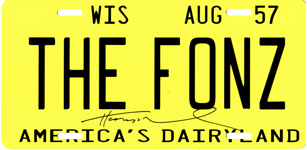 Henry Winkler Signed Fonz Wisconsin Yellow License Plate - WINOTH501 - Henry Winkler Signed Fonz Wisconsin Yellow License Plate product image