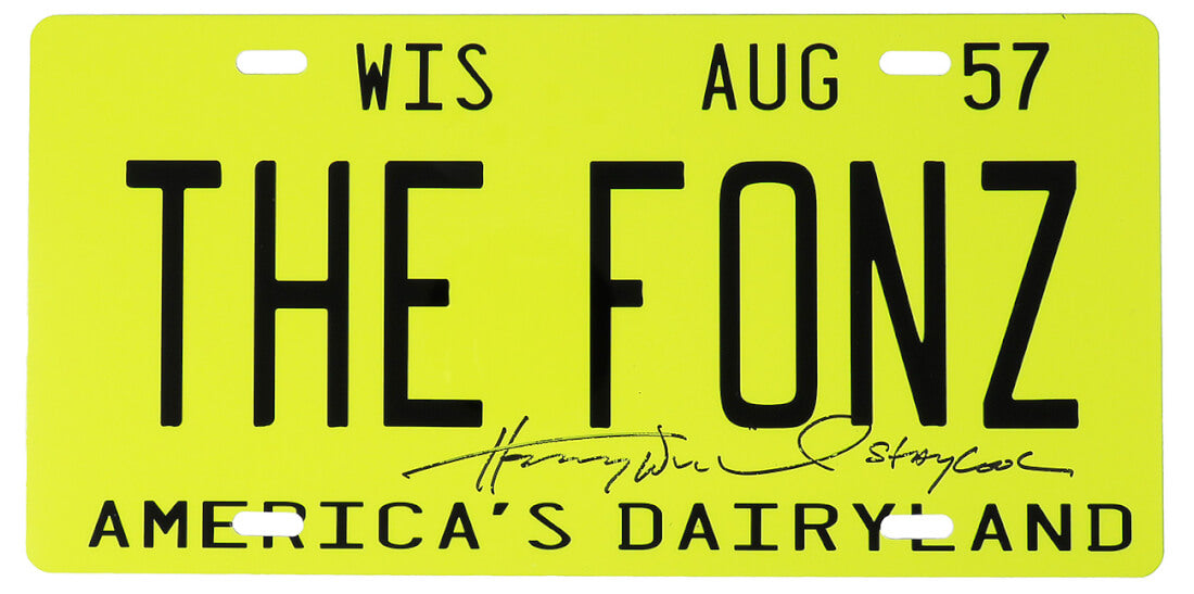 Henry Winkler Signed The Fonz Wisconsin Yellow License Plate w/Stay Cool - WINOTH504 - Henry Winkler Signed The Fonz Wisconsin Yellow License Plate w/Stay Cool product image
