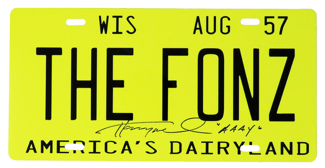 Henry Winkler Signed The Fonz Wisconsin Yellow License Plate w/AAAAY - WINOTH505 - Henry Winkler Signed The Fonz Wisconsin Yellow License Plate w/AAAAY product image