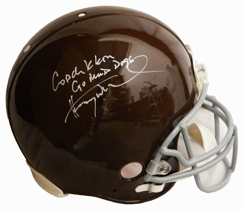 Henry Winkler Signed The Waterboy Mud Dogs Brown Riddell Authentic Helmet w/Coach Klein, Go Mud Dogs - WINPRO500 - Henry Winkler Signed The Waterboy Mud Dogs Brown Riddell Authentic Helmet w/Coach Klein, Go Mud Dogs product image