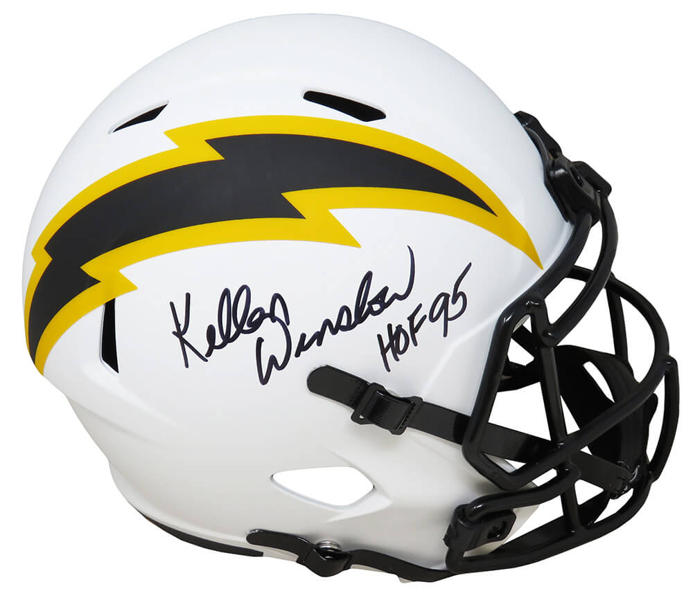 Kellen Winslow Signed Chargers Lunar Eclipse White Matte Riddell Full Size Speed Replica Helmet w/HOF'95 - WINREP303 - Kellen Winslow Signed Chargers Lunar Eclipse White Matte Riddell Full Size Speed Replica Helmet w/HOF'95 product image