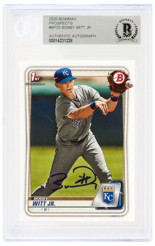 Bobby Witt Jr. Signed Kansas City Royals 2020 1st Bowman Rookie Baseball Card #BP-25 - (Beckett Encapsulated) - WITCAR100 - Bobby Witt Jr. Signed Kansas City Royals 2020 1st Bowman Rookie Baseball Card #BP-25 - (Beckett Encapsulated) product image