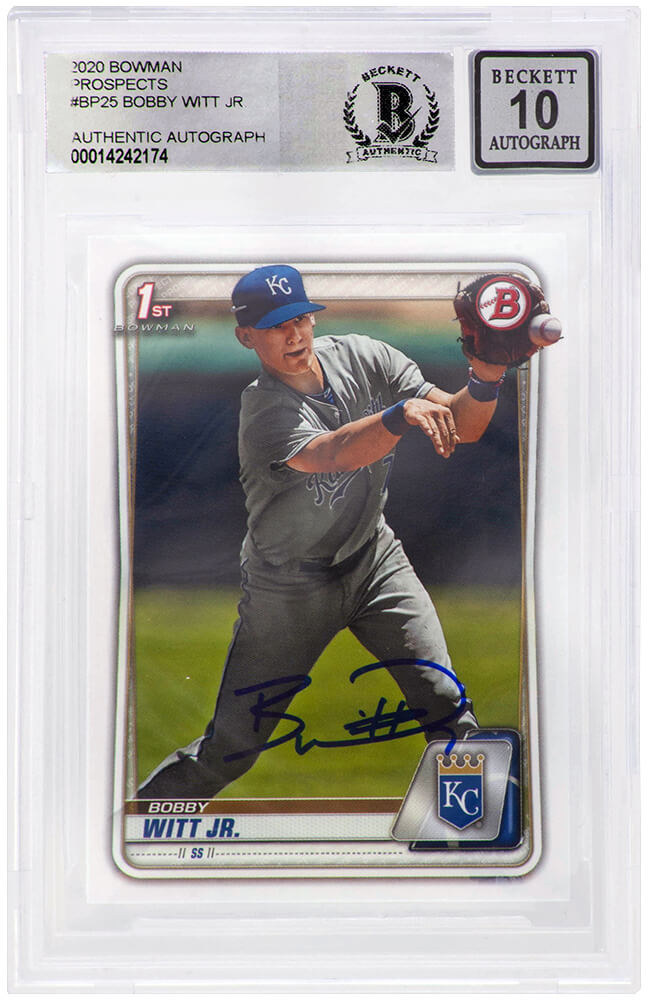 Bobby Witt Jr. Signed Kansas City Royals 2020 1st Bowman Rookie Baseball Card #BP-25 - (Beckett / Auto Grade 10) - WITCAR101 - Bobby Witt Jr. Signed Kansas City Royals 2020 1st Bowman Rookie Baseball Card #BP-25 - (Beckett / Auto Grade 10) product image