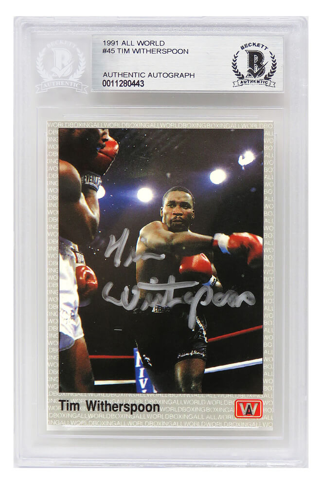 Tim Witherspoon Signed 1991 All World Boxing Trading Card #45 - (Beckett Encapsulated) - WITCAR501 - Tim Witherspoon Signed 1991 All World Boxing Trading Card #45 - (Beckett Encapsulated) product image