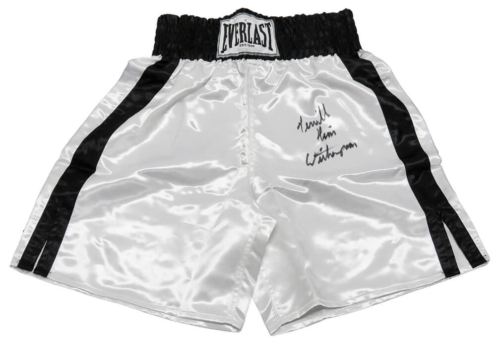 Tim Witherspoon Signed Everlast White Boxing Trunks w/Terrible - WITTRU500 - Tim Witherspoon Signed Everlast White Boxing Trunks w/Terrible product image