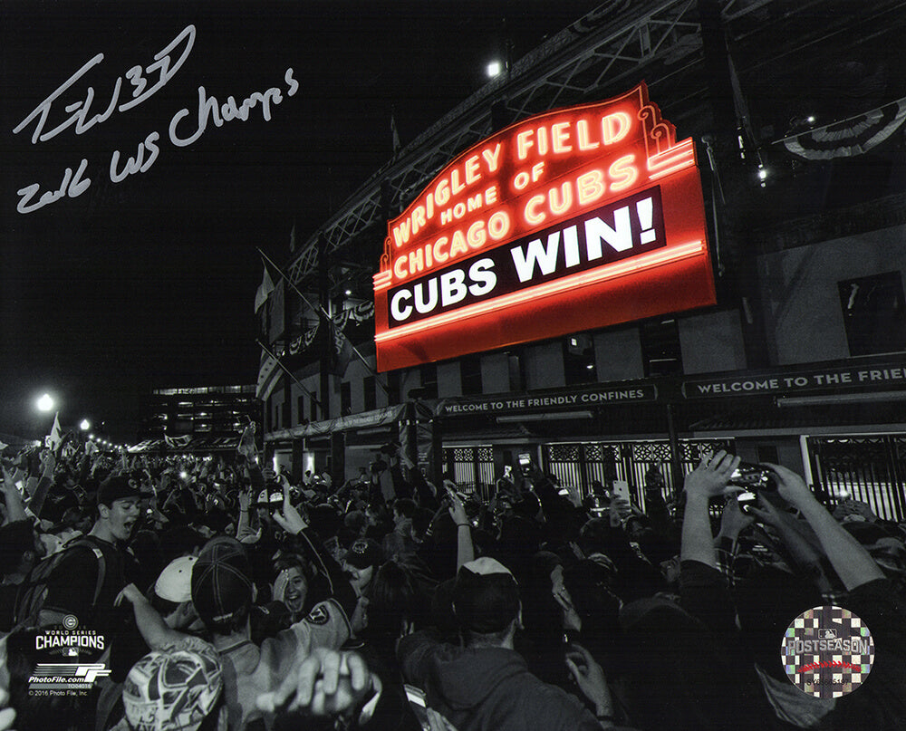 Travis Wood Signed Cubs 2016 WS Wrigley Field Marquee Spotlight 8x10 Photo w/2016 WS Champs - WOO08P111 - Travis Wood Signed Cubs 2016 WS Wrigley Field Marquee Spotlight 8x10 Photo w/2016 WS Champs product image