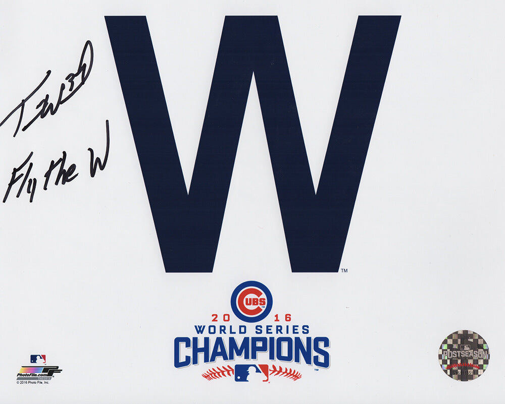 Travis Wood Signed Chicago Cubs 2016 WS Champs 'W' Flag 8x10 Photo w/Fly The W - WOO08P112 - Travis Wood Signed Chicago Cubs 2016 WS Champs 'W' Flag 8x10 Photo w/Fly The W product image