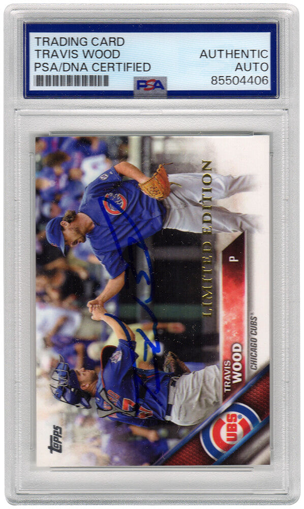 Travis Wood Signed Chicago Cubs 2016 Topps Baseball Card #507 (Limited Edition) - (PSA Encapsulated) - WOOCAR103 - Travis Wood Signed Chicago Cubs 2016 Topps Baseball Card #507 (Limited Edition) - (PSA Encapsulated) product image