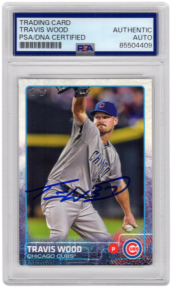 Travis Wood Signed Chicago Cubs 2015 Topps Baseball Card #252 - (PSA Encapsulated) - WOOCAR104 - Travis Wood Signed Chicago Cubs 2015 Topps Baseball Card #252 - (PSA Encapsulated) product image