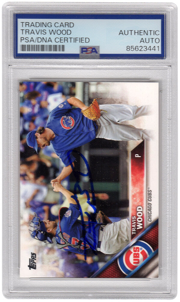 Travis Wood Signed Cubs 2016 Topps Baseball Trading Card #507A - (PSA Encapsulated) - WOOCAR106 - Travis Wood Signed Cubs 2016 Topps Baseball Trading Card #507A - (PSA Encapsulated) product image