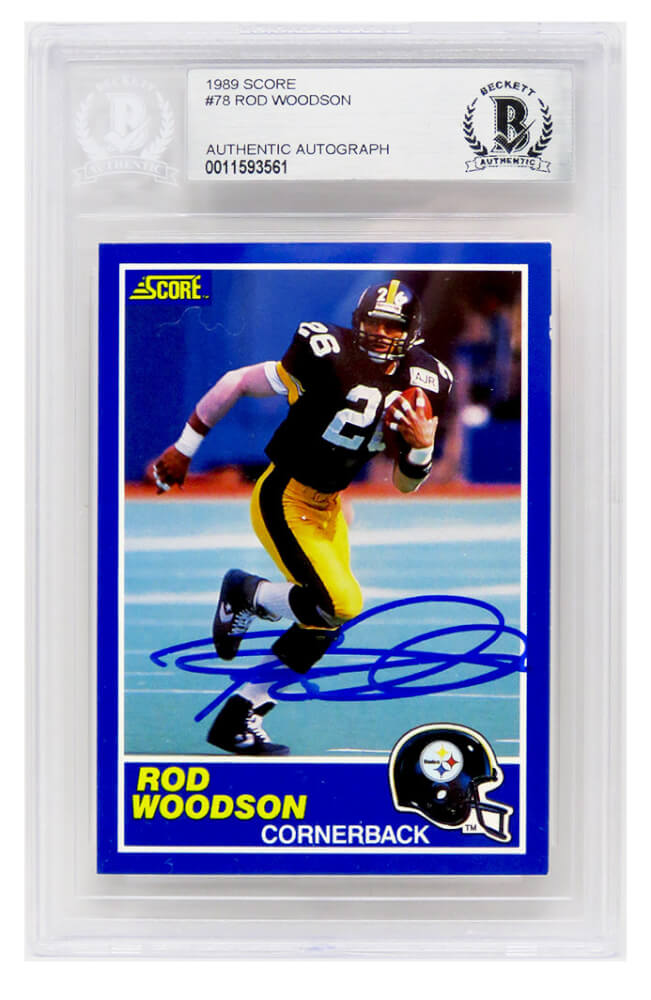 Rod Woodson Signed Pittsburgh Steelers 1989 Score Rookie Football Trading Card #78 (Beckett Encapsulated) - WOOCAR301 - Rod Woodson Signed Pittsburgh Steelers 1989 Score Rookie Football Trading Card #78 (Beckett Encapsulated) product image
