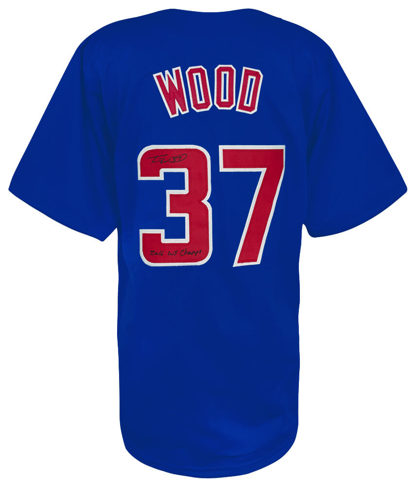 Travis Wood Signed Blue Custom Baseball Jersey w/16 WS Champs - WOOJRY110 - Travis Wood Signed Blue Custom Baseball Jersey w/16 WS Champs product image
