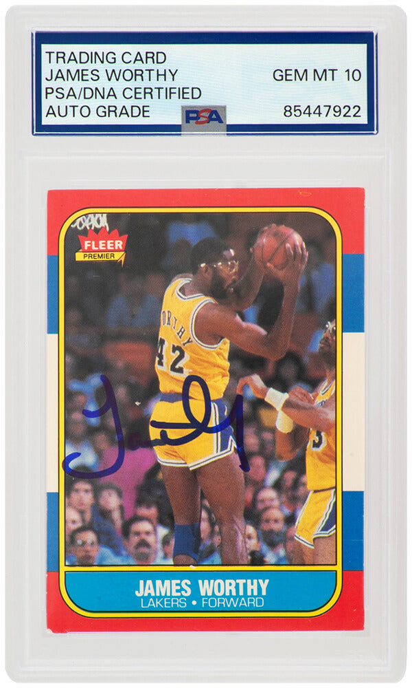 James Worthy Signed Los Angeles Lakers 1986-87 Fleer Rookie Basketball Card #131 - (PSA/DNA / Auto Grade 10) - WORCAR202 - James Worthy Signed Los Angeles Lakers 1986-87 Fleer Rookie Basketball Card #131 - (PSA/DNA / Auto Grade 10) product image