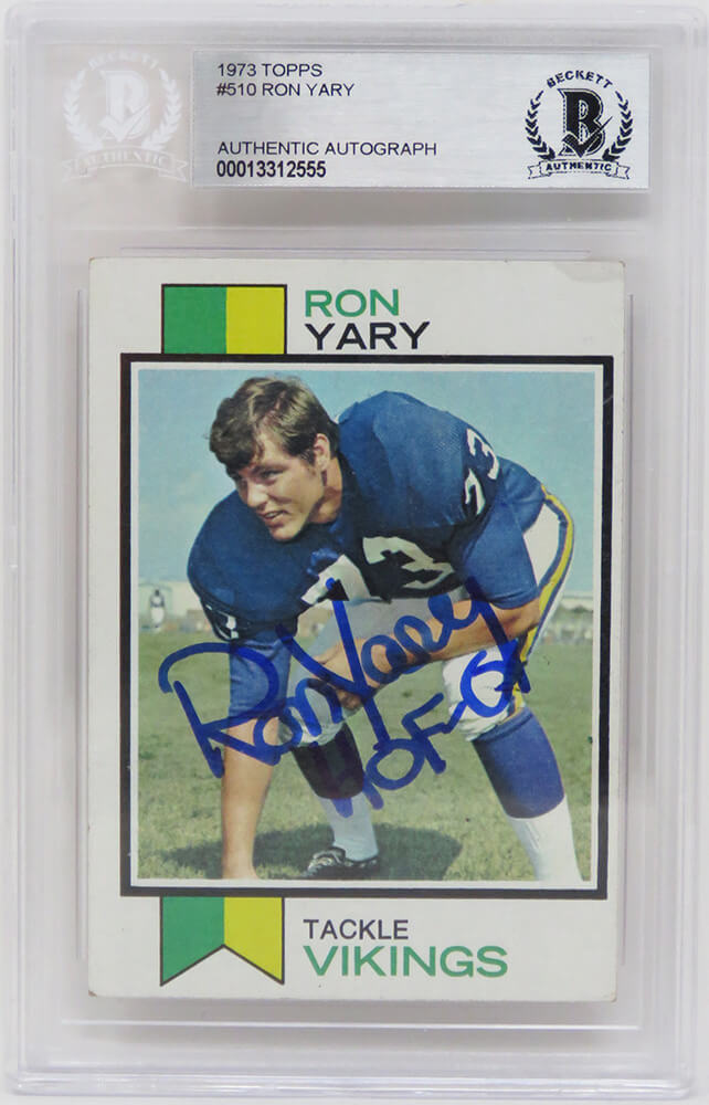 Ron Yary Signed Minnesota Vikings 1973 Topps Football Card #510 w/HOF'01 - (Beckett Encapsulated) - YARCAR302 - Ron Yary Signed Minnesota Vikings 1973 Topps Football Card #510 w/HOF'01 - (Beckett Encapsulated) product image