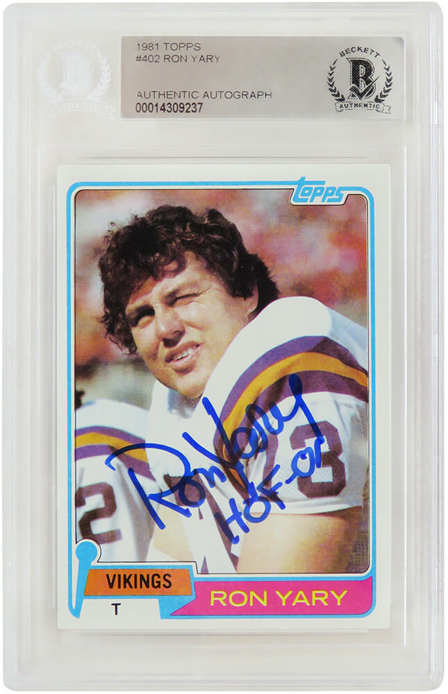 Ron Yary Signed Minnesota Vikings 1981 Topps Football Card #402 w/HOF'01 (Beckett Encapsulated) - YARCAR303 - Ron Yary Signed Minnesota Vikings 1981 Topps Football Card #402 w/HOF'01 (Beckett Encapsulated) product image