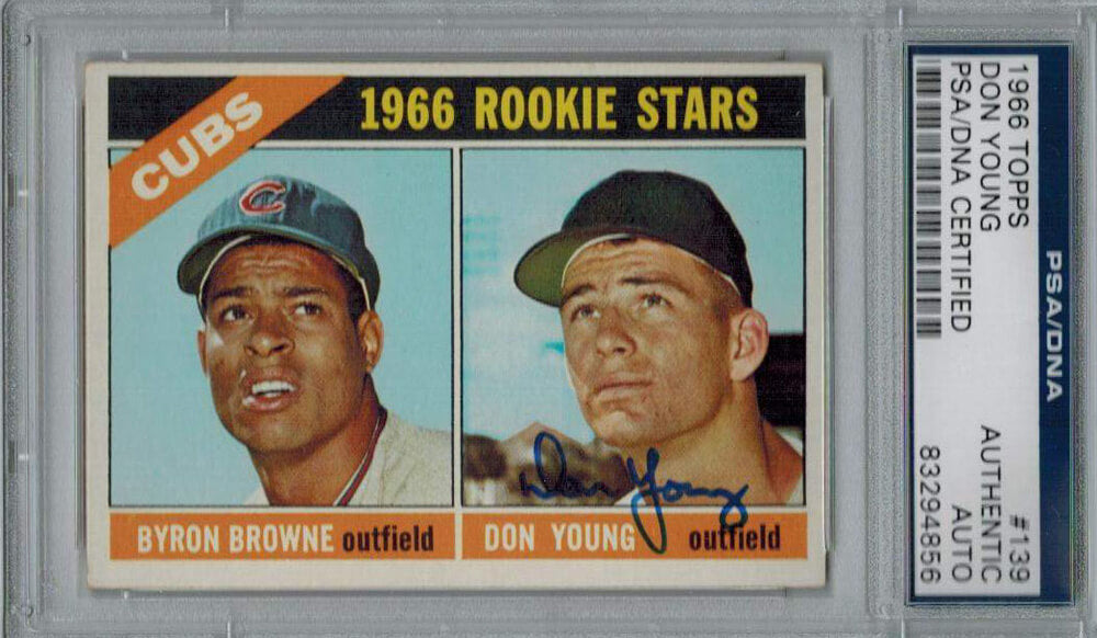 Don Young Signed Cubs 1966 Topps Rookie Card #139 PSA/DNA - YOUCAR100 - Don Young Signed Cubs 1966 Topps Rookie Card #139 PSA/DNA product image