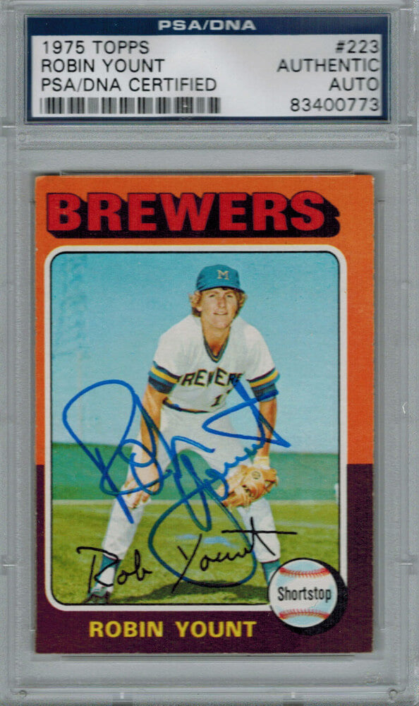 Robin Yount Signed Brewers 1975 Topps Rookie Card #223 - PSA/DNA - YOUCAR102 - Robin Yount Signed Brewers 1975 Topps Rookie Card #223 - PSA/DNA product image