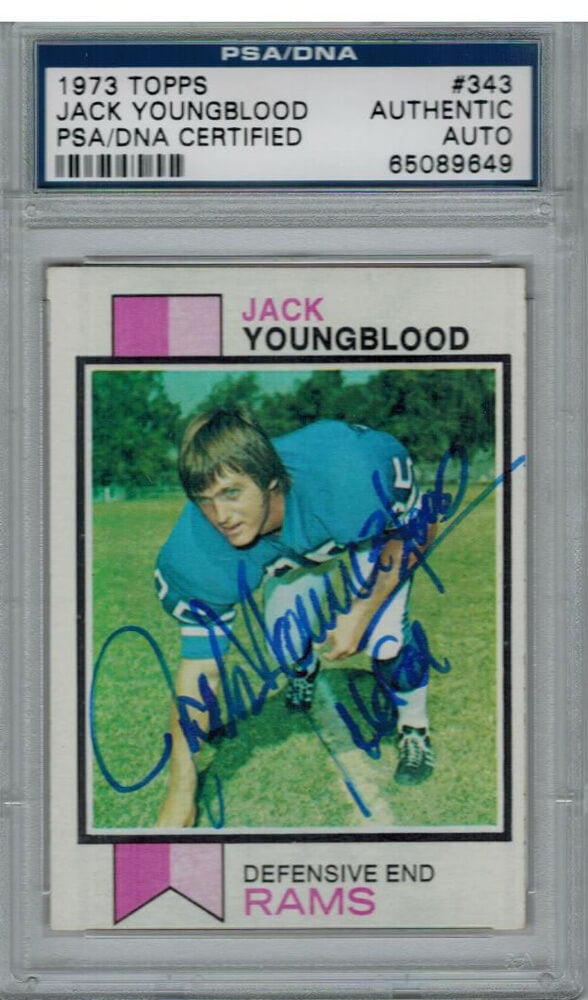 Jack Youngblood Signed Rams 1973 Topps Rookie Card #343 w/HOF'01 PSA/DNA - YOUCAR300 - Jack Youngblood Signed Rams 1973 Topps Rookie Card #343 w/HOF'01 PSA/DNA product image
