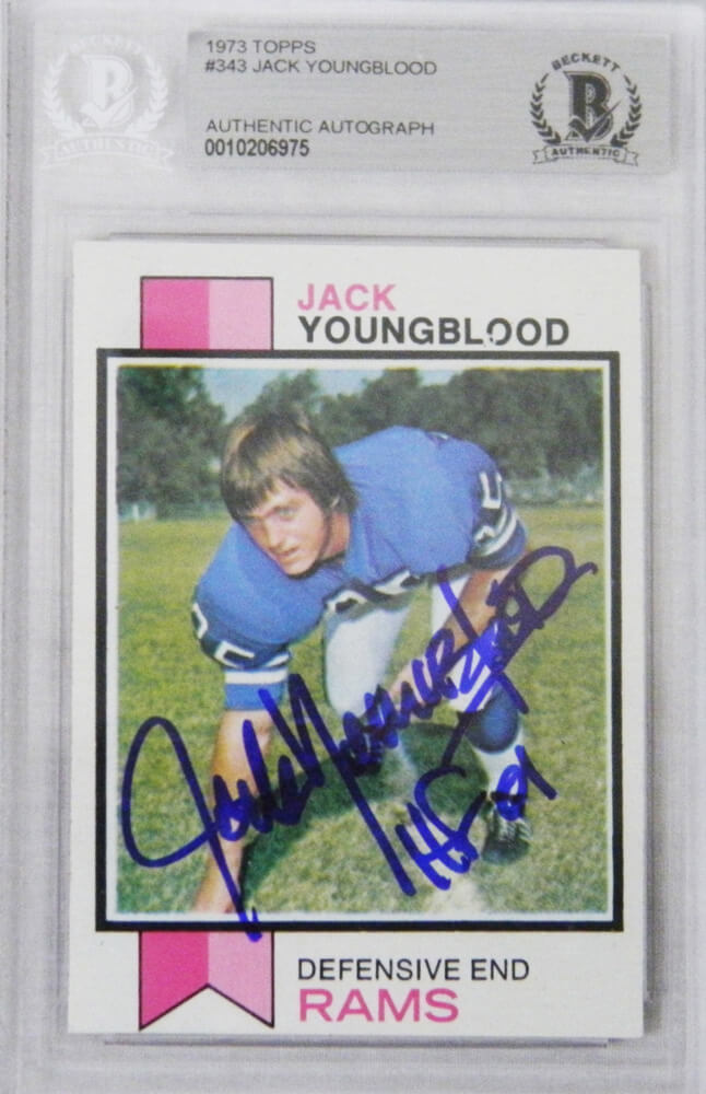 Jack Youngblood Signed Los Angeles Rams 1973 Topps Rookie Football Trading Card #343 w/HF'01 (Beckett Encapsulated) - YOUCAR304 - Jack Youngblood Signed Los Angeles Rams 1973 Topps Rookie Football Trading Card #343 w/HF'01 (Beckett Encapsulated) product image