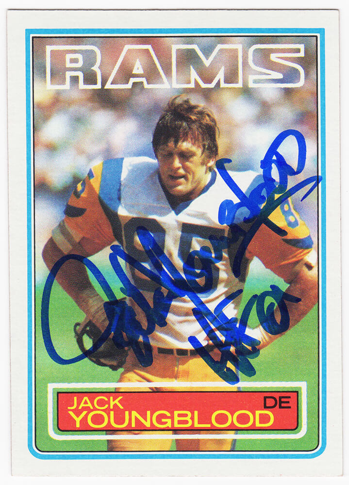 Jack Youngblood Signed Rams 1983 Topps Football Card #96 w/HF'01 - YOUCAR307 - Jack Youngblood Signed Rams 1983 Topps Football Card #96 w/HF'01 product image