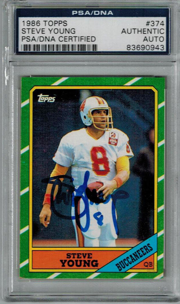 Steve Young Signed Tampa Bay Buccaneers 1986 Topps Rookie Card #374 - PSA - YOUCAR310 - Steve Young Signed Tampa Bay Buccaneers 1986 Topps Rookie Card #374 - PSA product image