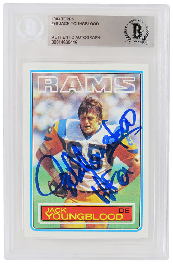 Jack Youngblood Signed Rams 1983 Topps Football Card #96 w/HF'01 - (Beckett Encapsulated) - YOUCAR315 - Jack Youngblood Signed Rams 1983 Topps Football Card #96 w/HF'01 - (Beckett Encapsulated) product image