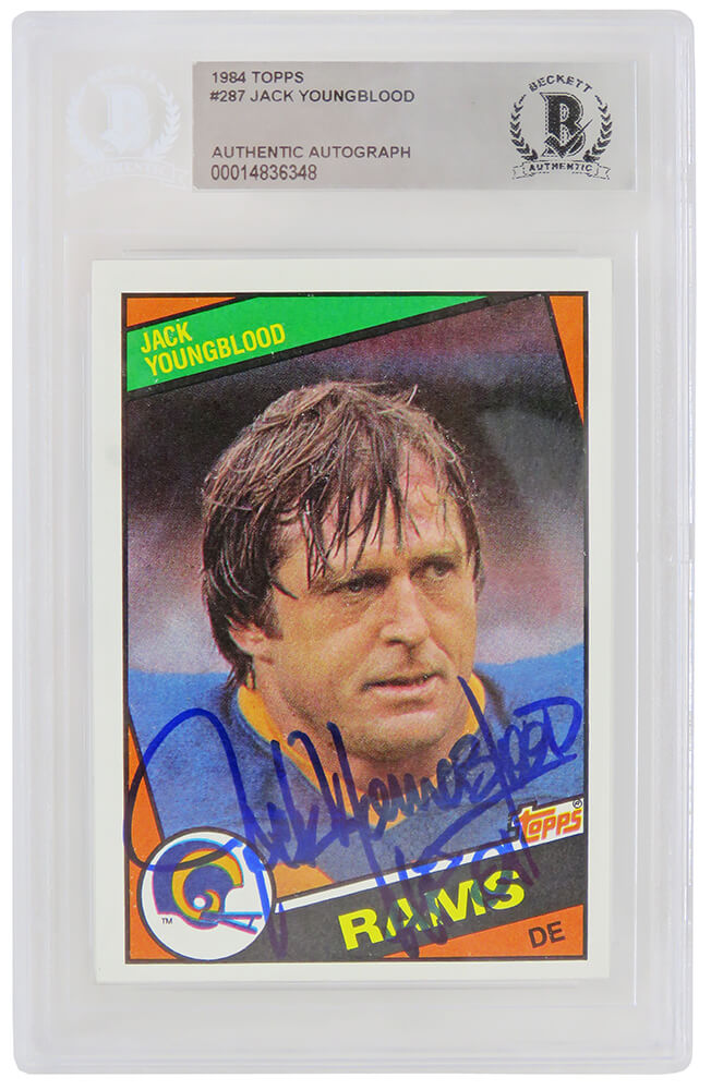 Jack Youngblood Signed Rams 1984 Topps Football Card #287 w/HF'01 (Beckett Encapsulated) - YOUCAR317 - Jack Youngblood Signed Rams 1984 Topps Football Card #287 w/HF'01 (Beckett Encapsulated) product image