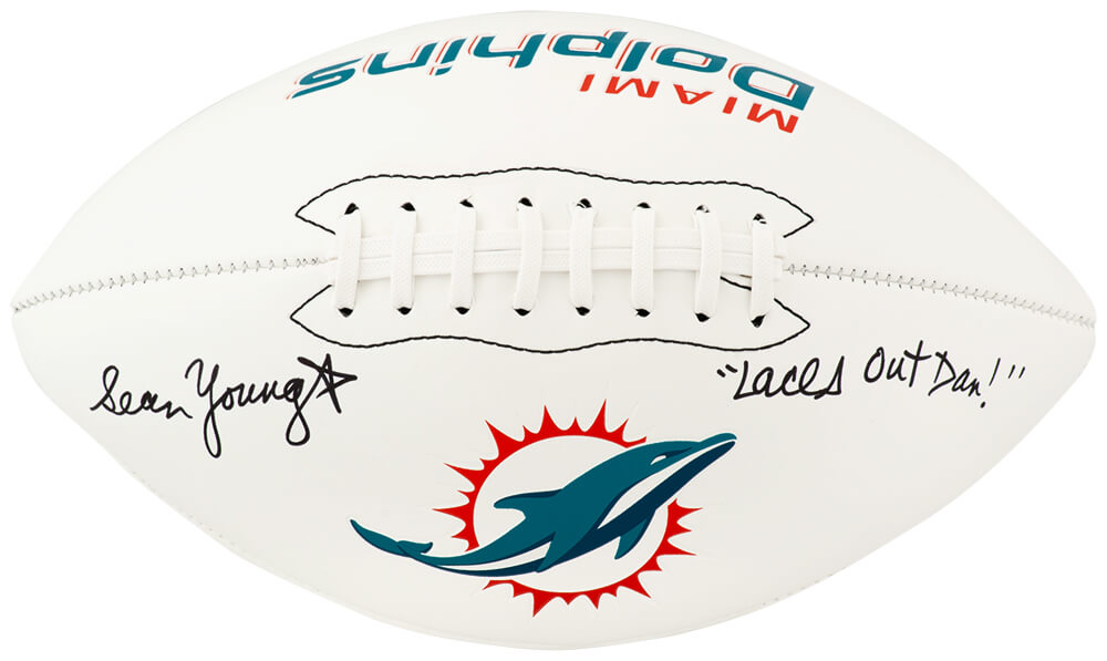 Sean Young Signed Miami Dolphins Franklin White Logo Football w/Laces Out, Dan - YOUFTB500 - Sean Young Signed Miami Dolphins Franklin White Logo Football w/Laces Out, Dan product image