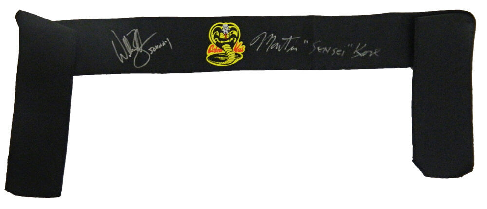 William Zabka & Martin Kove Dual Signed The Karate Kid Black Cobra Kai Headband w/Johnny, Sensei - ZABOTH501 - William Zabka & Martin Kove Dual Signed The Karate Kid Black Cobra Kai Headband w/Johnny, Sensei product image