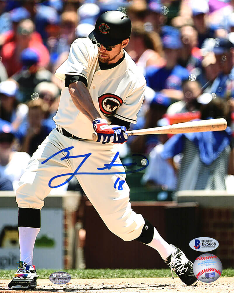 Ben Zobrist Signed Chicago Cubs Throwback Jersey Swinging Action 8x10 Photo - ZOB08P105 - Ben Zobrist Signed Chicago Cubs Throwback Jersey Swinging Action 8x10 Photo product image