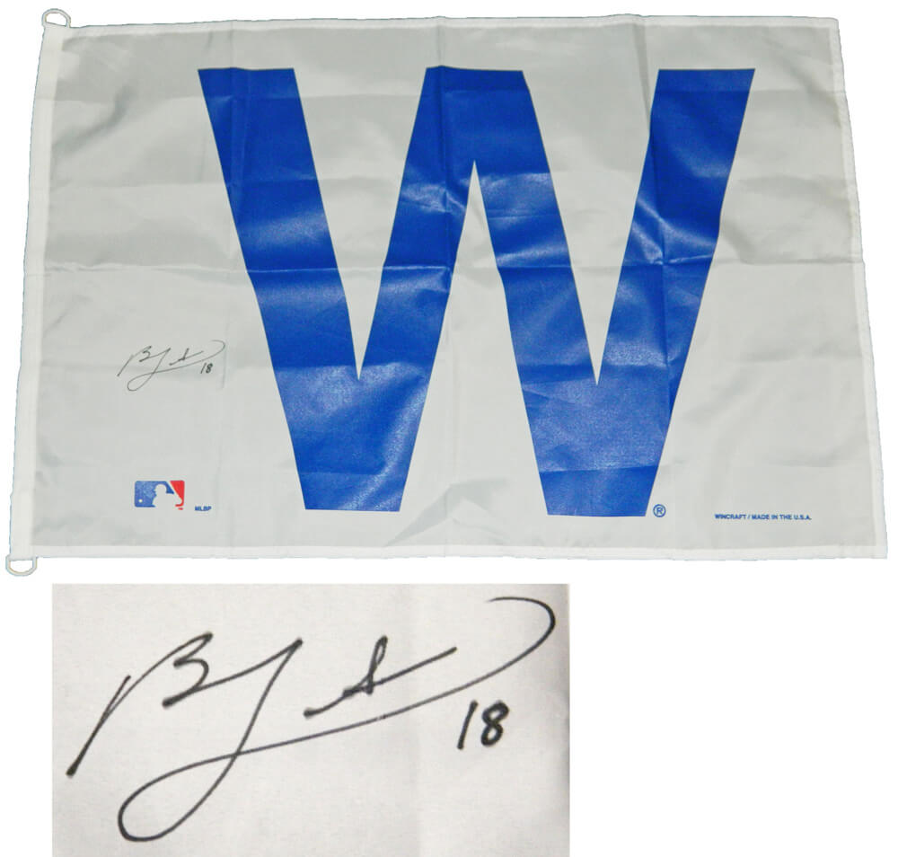 Ben Zobrist Signed Chicago Cubs 27x37 White W Flag - ZOBFLG100 - Ben Zobrist Signed Chicago Cubs 27x37 White W Flag product image