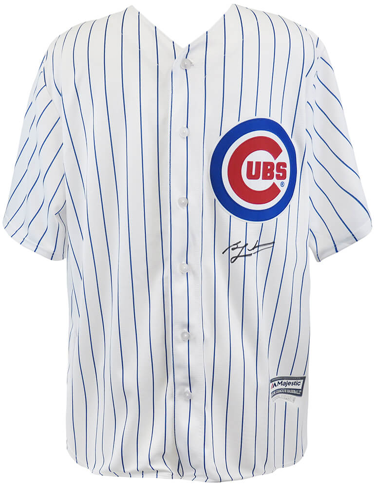 Ben Zobrist Signed Chicago Cubs White Pinstripe Majestic Replica Baseball Jersey - ZOBJRY104 - Ben Zobrist Signed Chicago Cubs White Pinstripe Majestic Replica Baseball Jersey product image