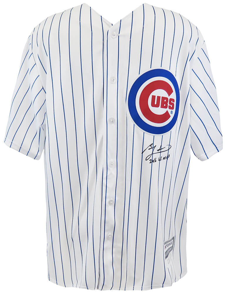 Ben Zobrist Signed Chicago Cubs White Pinstripe Majestic Replica Baseball Jersey w/2016 WS MVP - ZOBJRY105 - Ben Zobrist Signed Chicago Cubs White Pinstripe Majestic Replica Baseball Jersey w/2016 WS MVP product image